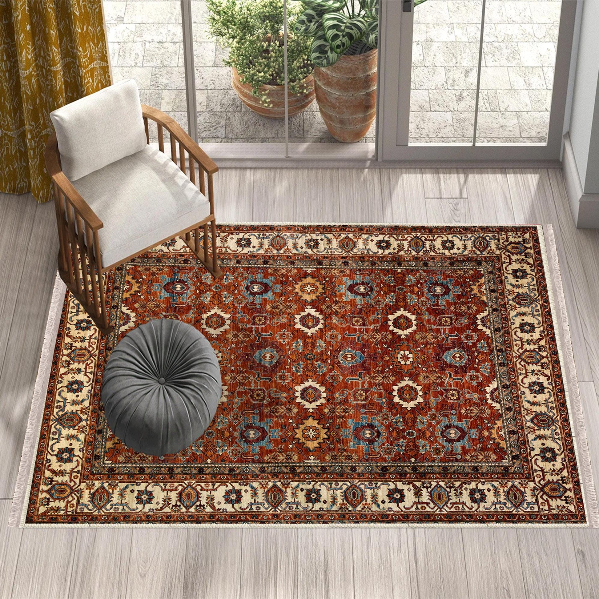 Brown Southwest Classic Area Rug|Ethnic Print Turkish Rug|Vintage Carpet|Washable Living Room Rug|Ottoman Court Carpet|Traditional Decor