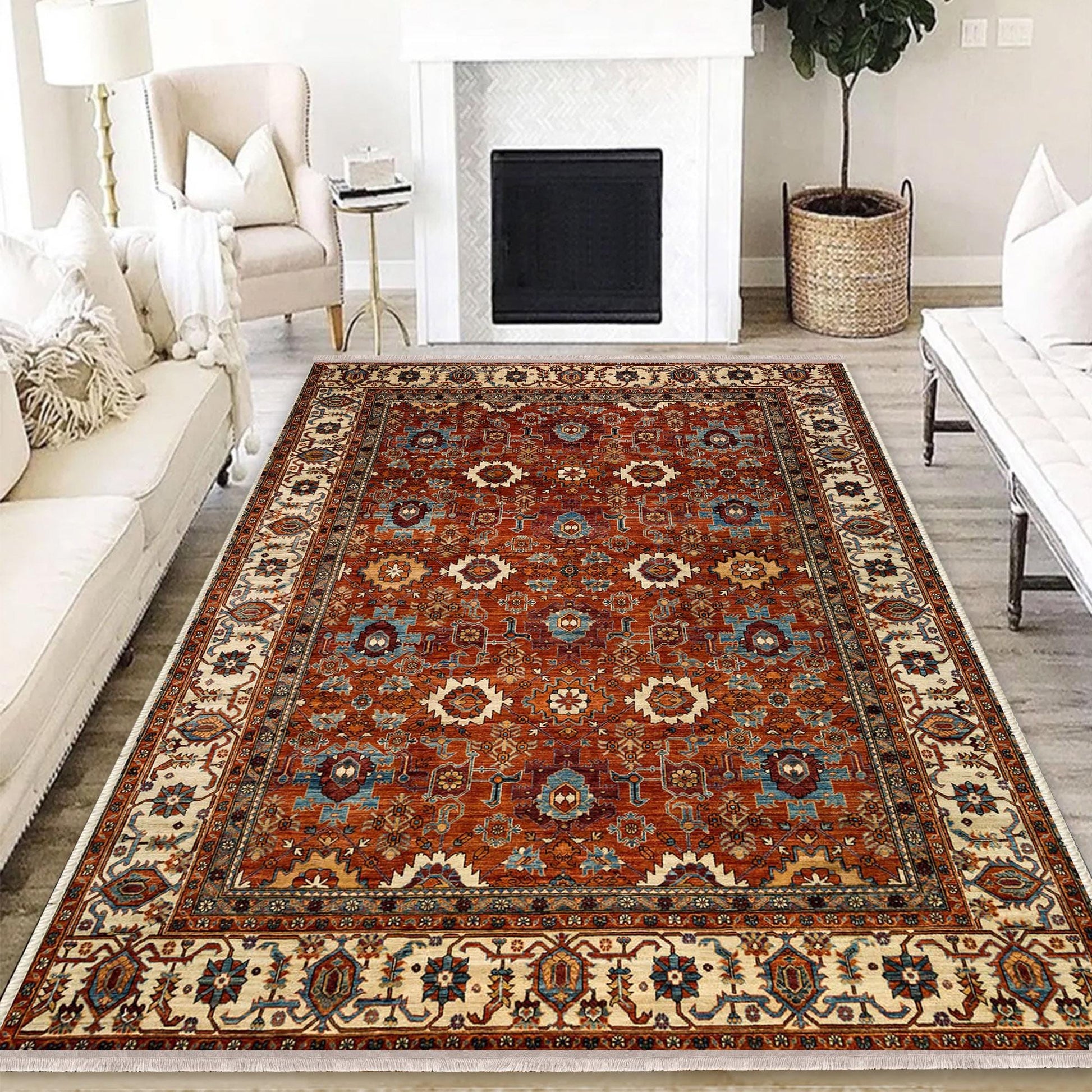 Brown Southwest Classic Area Rug|Ethnic Print Turkish Rug|Vintage Carpet|Washable Living Room Rug|Ottoman Court Carpet|Traditional Decor
