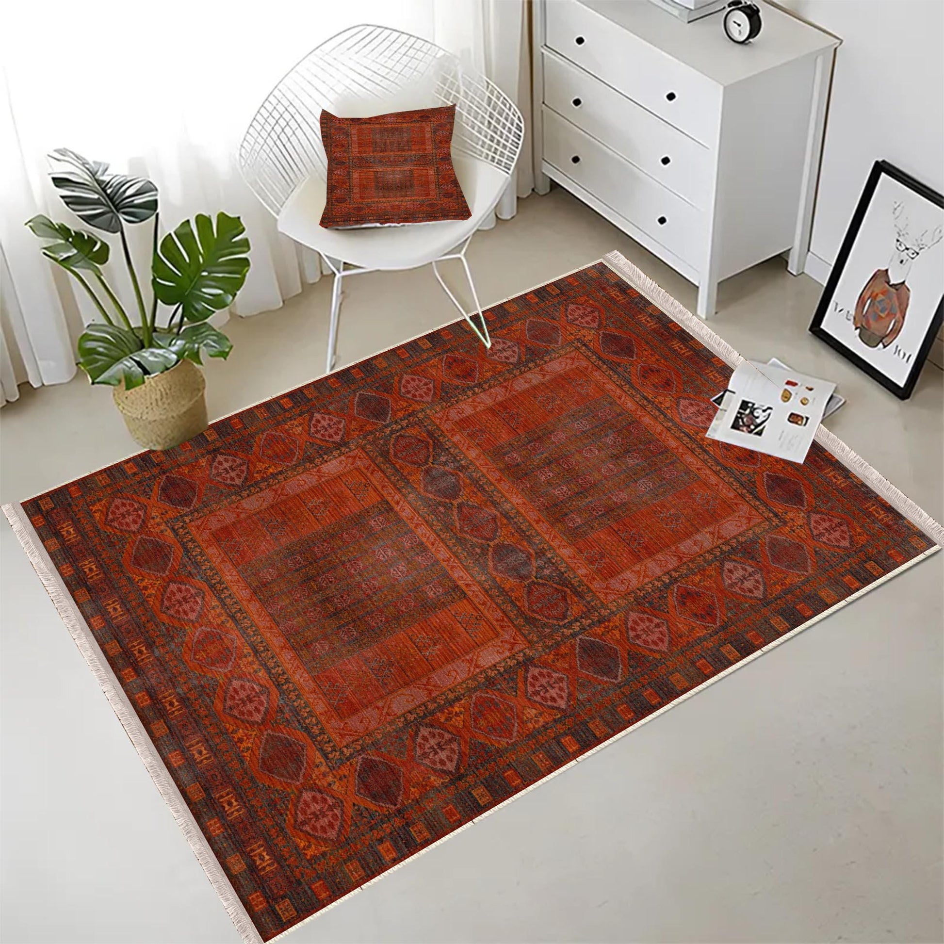 Authentic Ethnic Retro Persian Anatolian Turkish Kilim Area Rug, Washable Non Slip Living Room Rugs with pillow case gift, Housewarming Gift