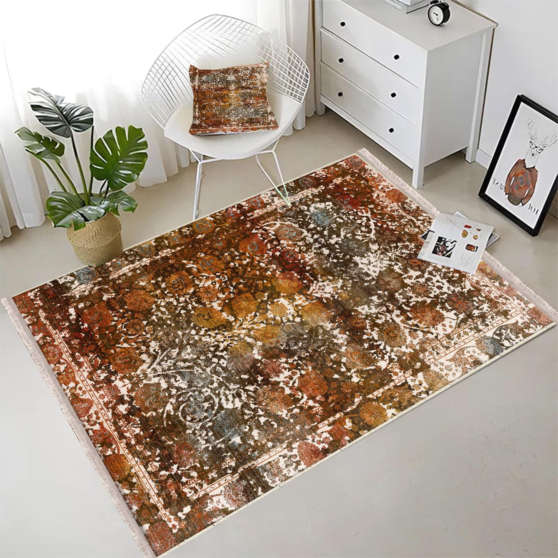 Authentic Ethnic Retro Persian Anatolian Turkish Kilim Area Rug, Washable Non Slip Living Room Rugs with pillow case gift, Housewarming Gift