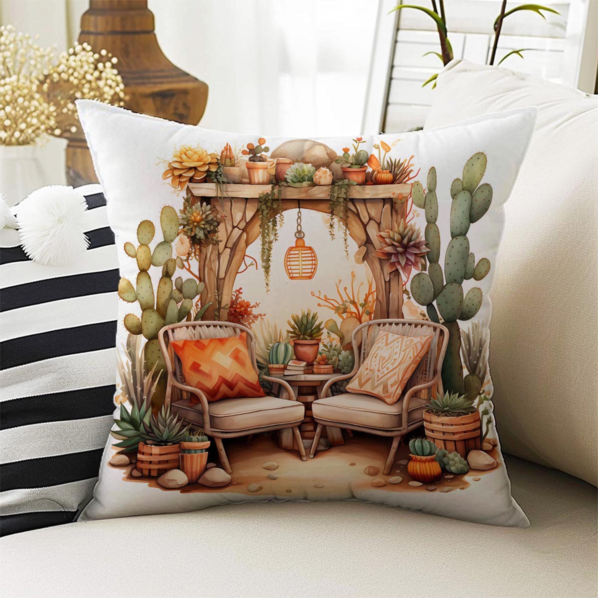 Cactus Wild Western Theme Both Side Printed Pillow Cases, Cozy Cottagecore Accent Pillow, Cactus Spun Pillow Cushion, Housewarming Gift