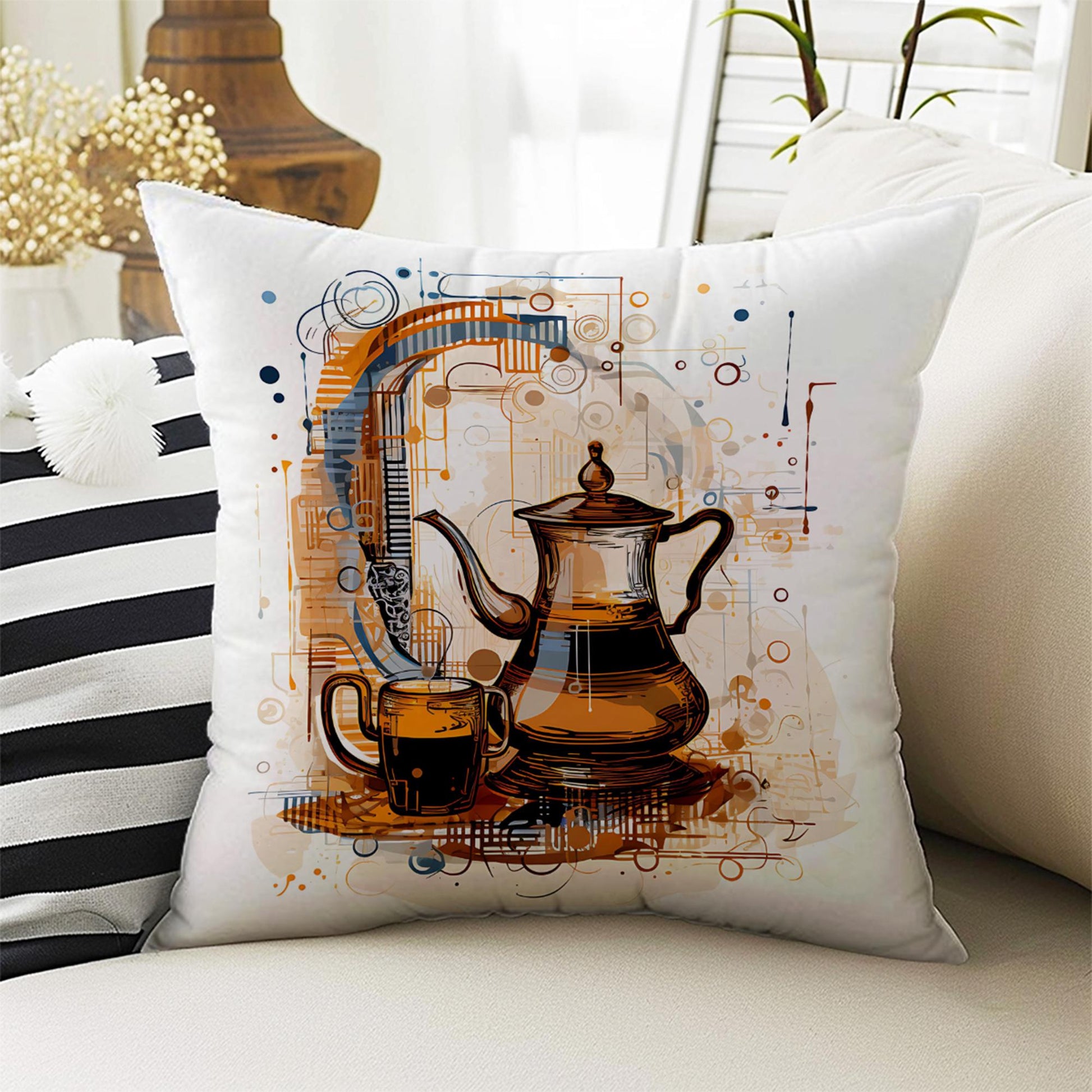 Vintage Retro Coffee Theme Both Side Printed Pillow Cases, Cozy Cottagecore Accent Pillow, Coffee Spun Pillow Cushion, Housewarming Gift