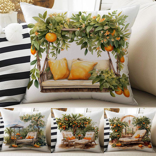 Orange Farmhouse Garden Both Side Printed Pillow Cases, Cozy Cottagecore Accent Pillow, Fruits Garden Spun Pillow Cushion, Housewarming Gift