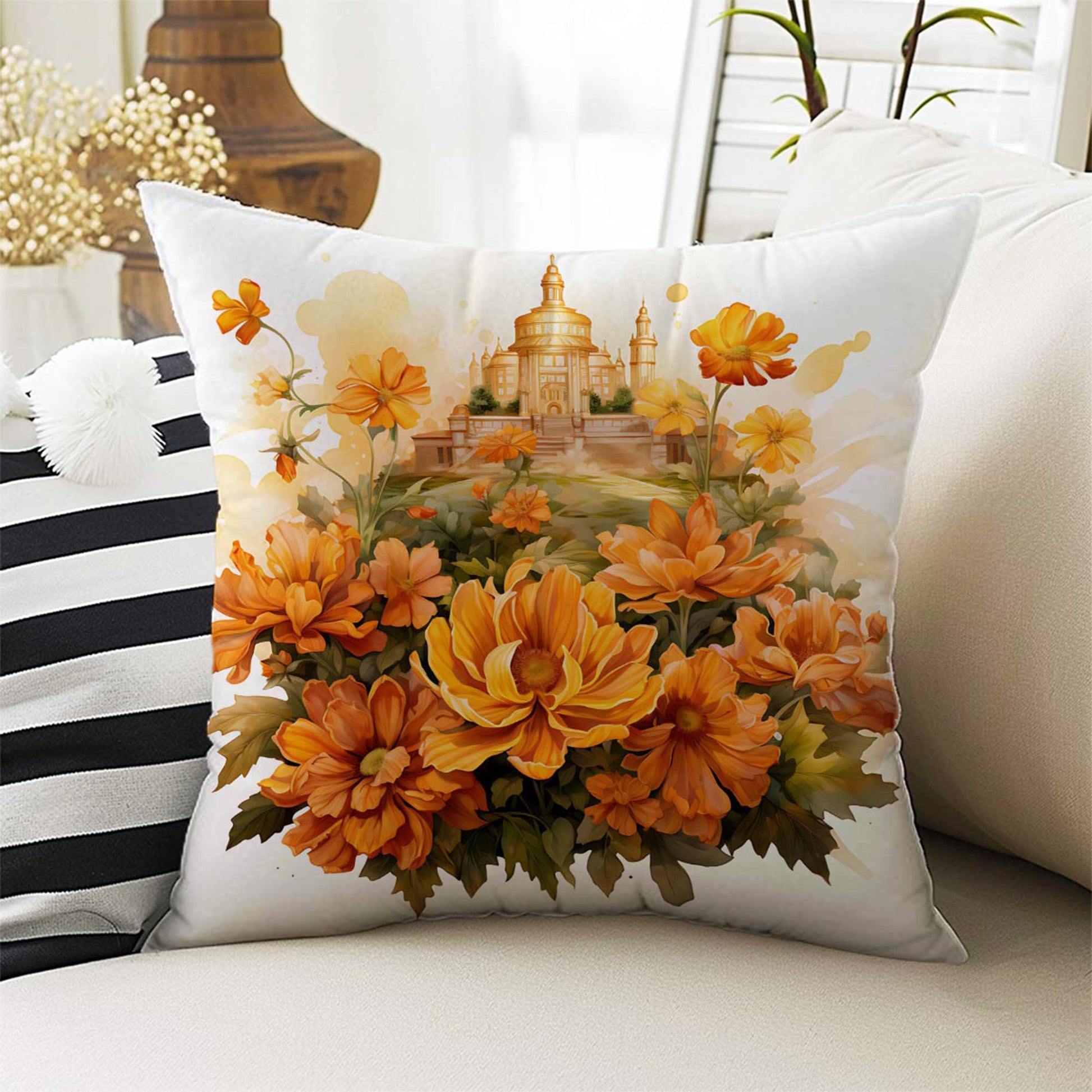 Yellow Flowers Garden Both Side Printed Pillow Cases, Cozy Cottagecore Accent Pillow, Floral Garden Spun Pillow Cushion, Housewarming Gift