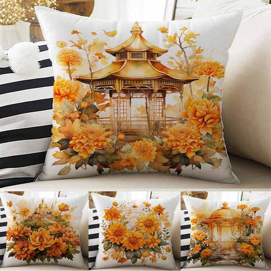 Yellow Flowers Garden Both Side Printed Pillow Cases, Cozy Cottagecore Accent Pillow, Floral Garden Spun Pillow Cushion, Housewarming Gift