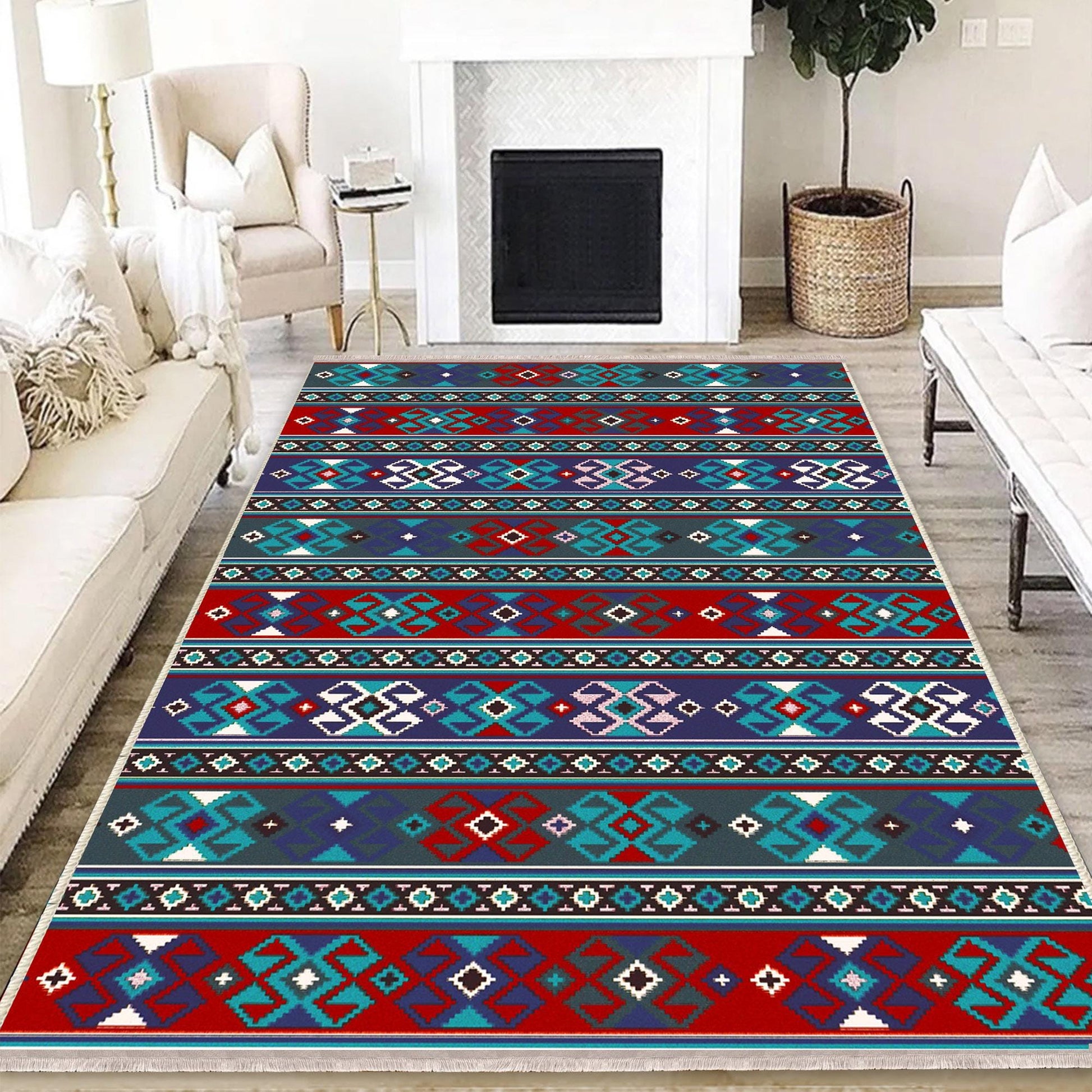Authentic Ethnic Retro Persian Anatolian Turkish Kilim Area Rug, Washable Non Slip Living Room Rugs with pillow case gift, Housewarming Gift