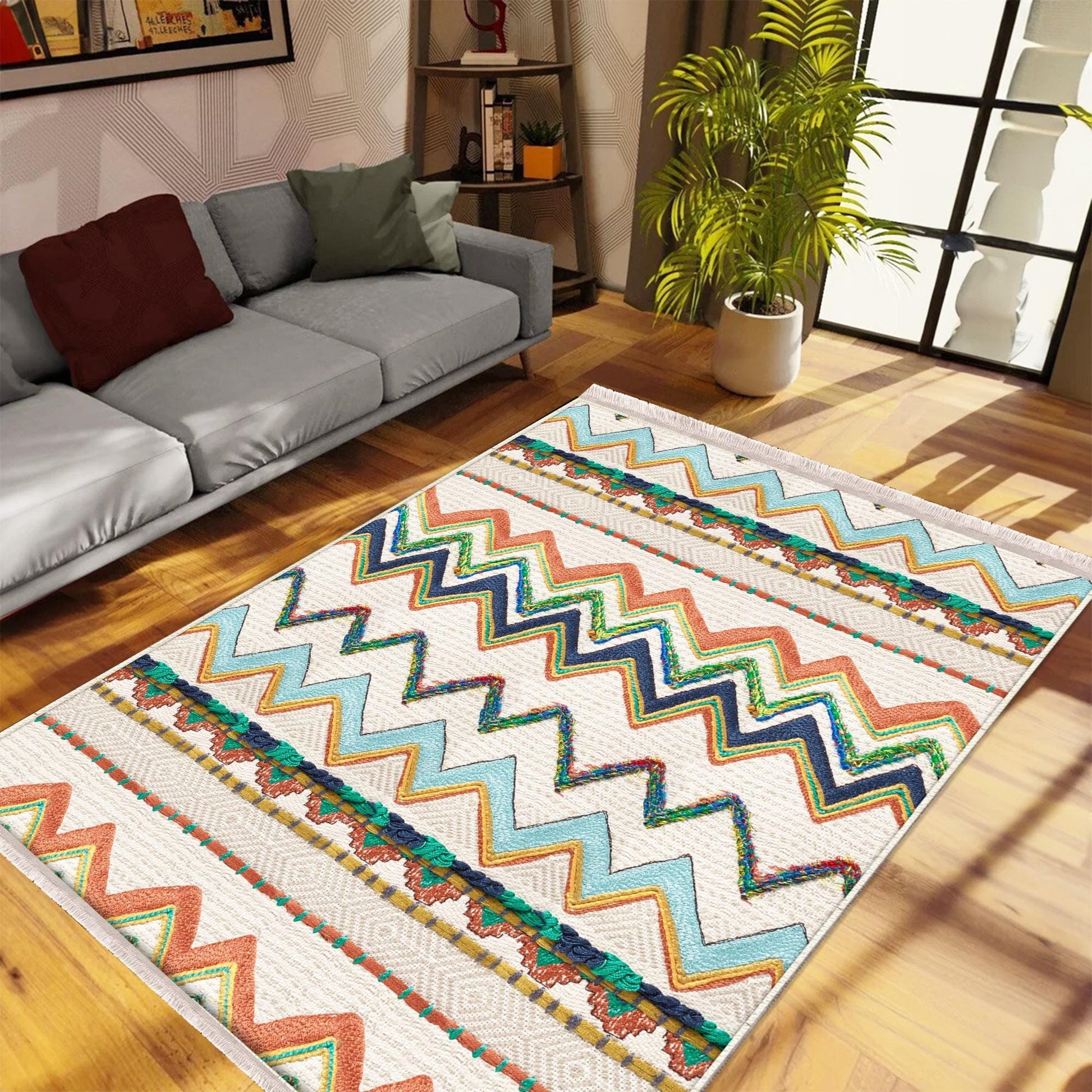 Authentic Ethnic Retro Persian Anatolian Turkish Kilim Area Rug, Washable Non Slip Living Room Rugs with pillow case gift, Housewarming Gift