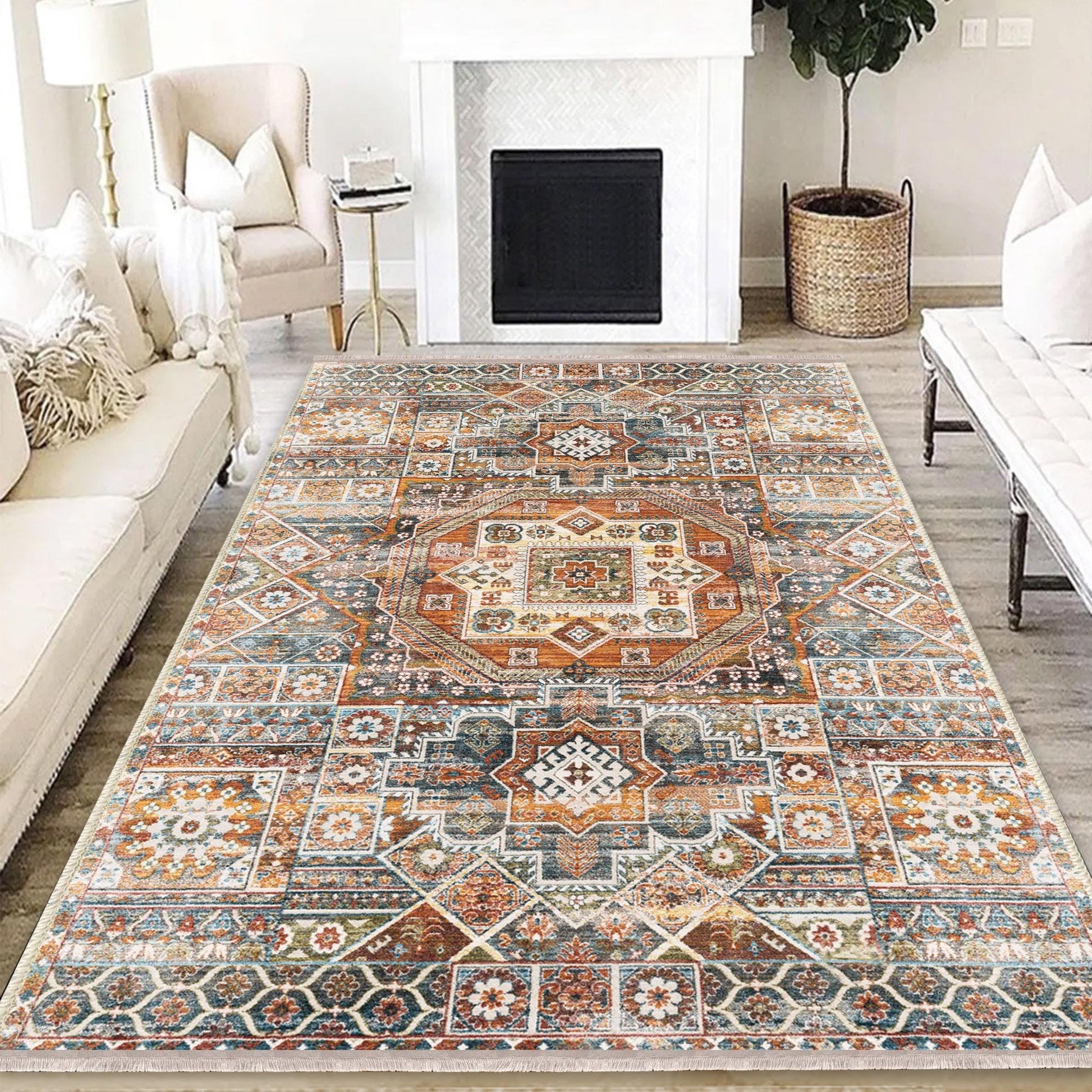 Authentic Ethnic Retro Persian Anatolian Turkish Kilim Area Rug, Washable Non Slip Living Room Rugs with pillow case gift, Housewarming Gift