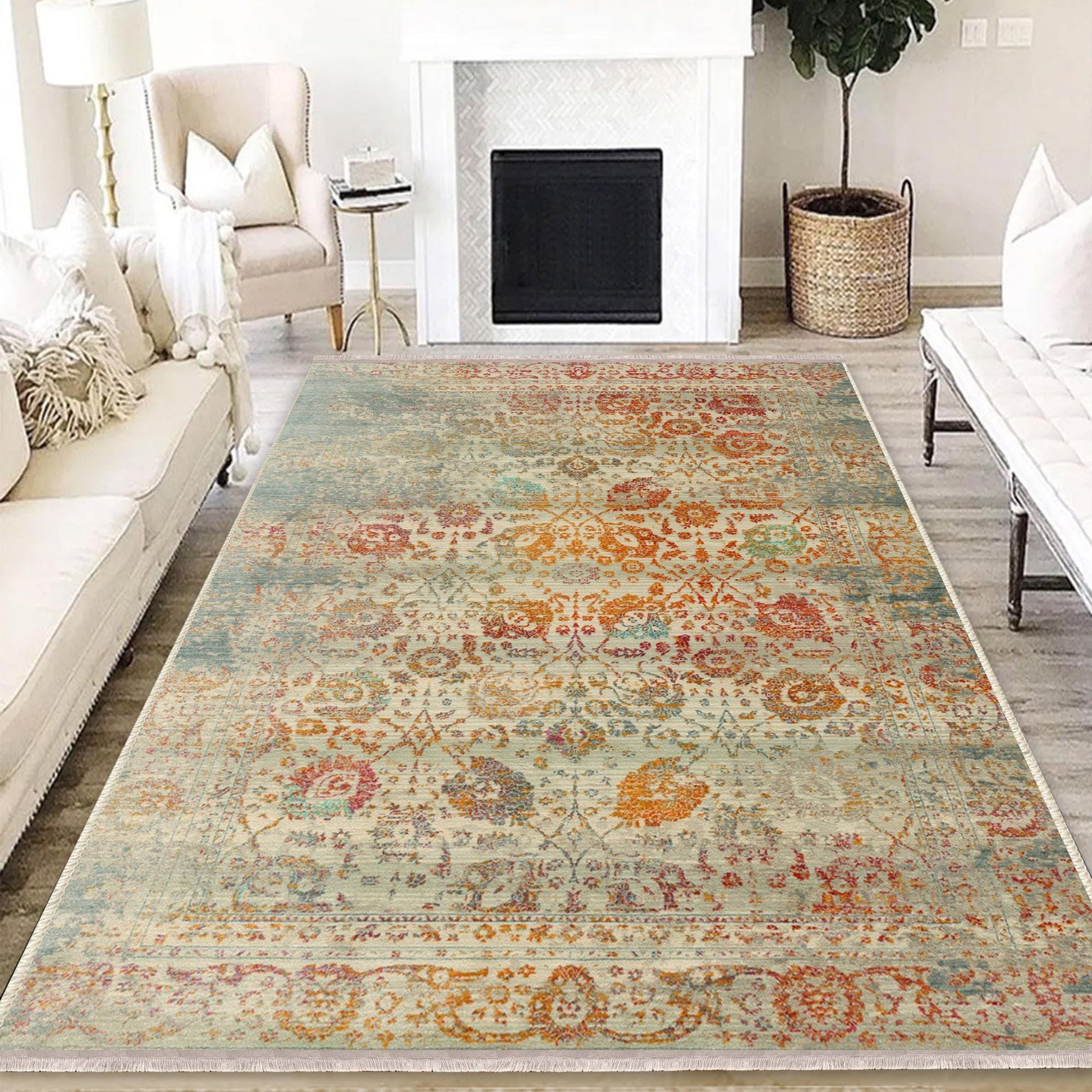 Authentic Ethnic Retro Persian Anatolian Turkish Kilim Area Rug, Washable Non Slip Living Room Rugs with pillow case gift, Housewarming Gift