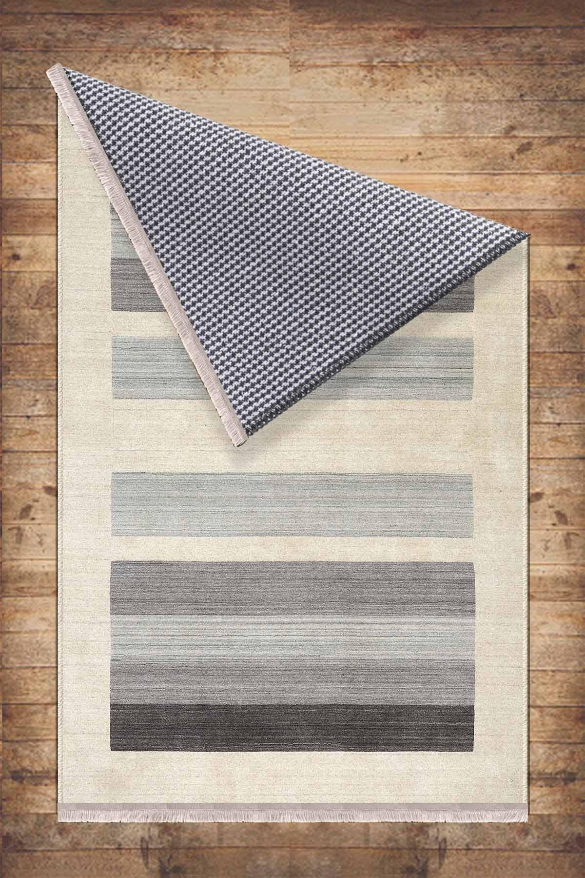 Cream Gray Lines Modern Design Area Rug Runner, Geometric Accent Carpet, Unique Room Mat, Washable Anti-Slip Rug with pillow case gift