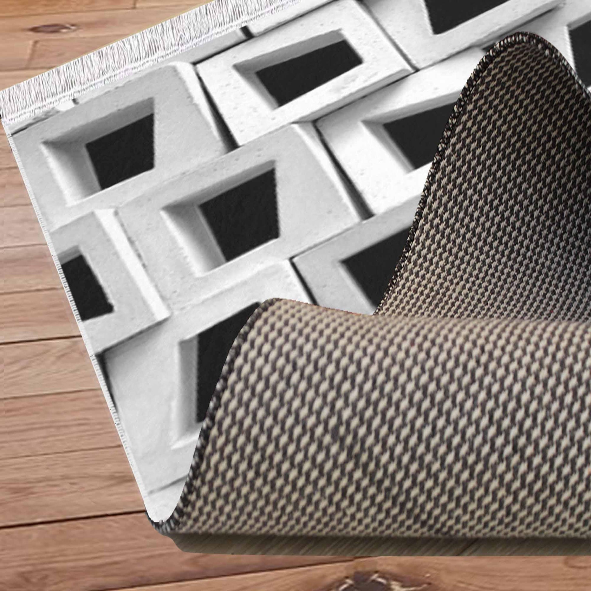 Black White Cubes Modern Design Area Rug Runner, Geometric Abstract Carpet, Unique Room Mat, Washable Anti-Slip Rug with pillow case gift