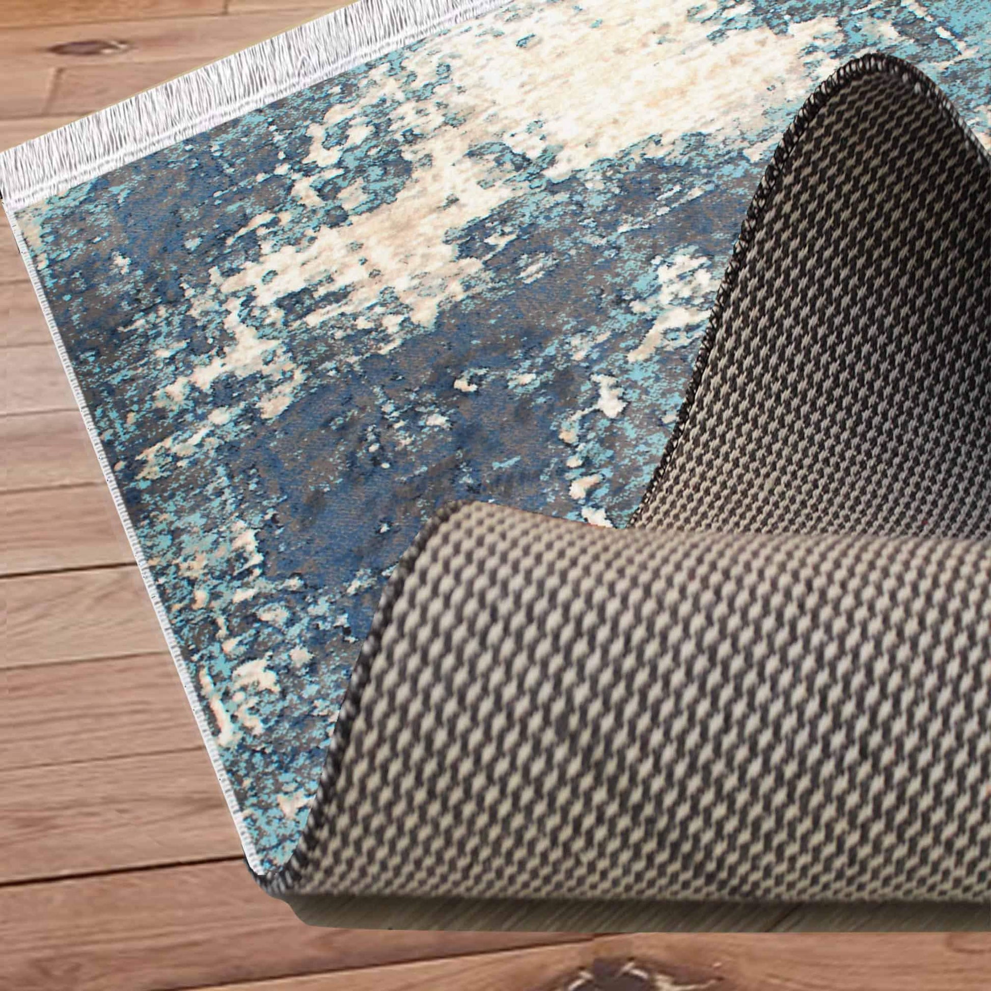 Green Blue Cream Modern Design Area Rug Runner, Geometric Accent Carpet, Unique Room Mat, Washable Anti-Slip Rug with pillow case gift