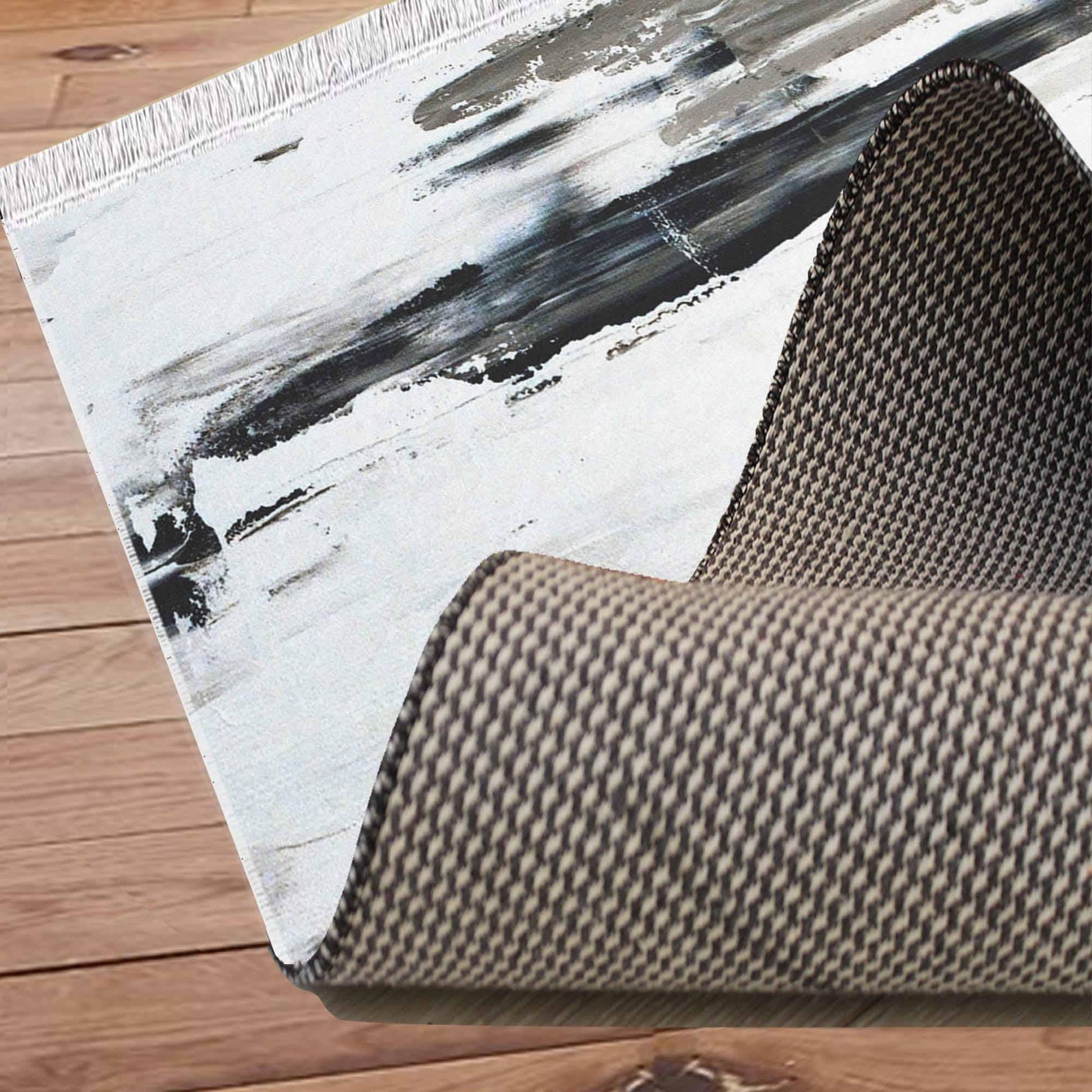 Black White Abstract Modern Design Area Rug Runner, Geometric Accent Carpet, Unique Room Mat, Washable Anti-Slip Rug with pillow case gift