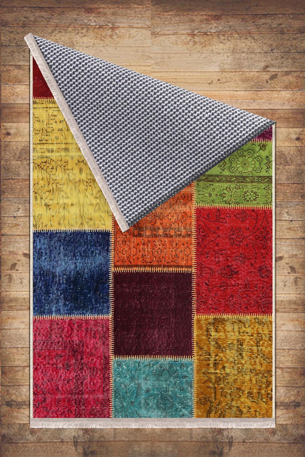Colorful Patchwork Design Kilim Area Rug Runner, Boho Accent Carpet, Unique Room Mat, Washable Anti-Slip Rug with pillow case gift