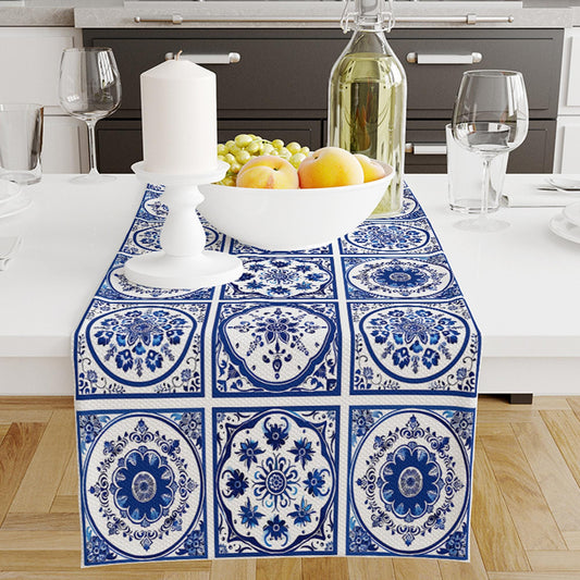 Blue Ethnic Theme Table Runner, Authentic Runner, Ottoman Turkish Pattern Table Runner, Retro Runner, Farmhouse Blue Home Decor