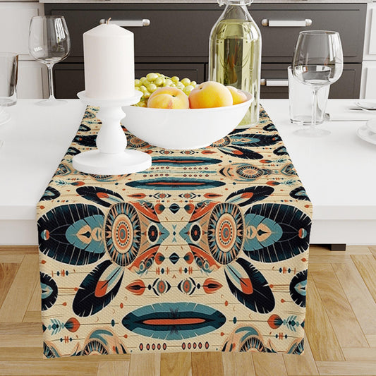 Table Runner Colorful Aztec Ethnic Pattern, Retro Farmhouse Decor, Traditional Textile Accent for Dining & Home