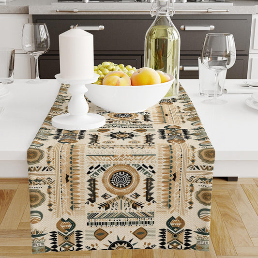 Table Runner Brown Aztec Bohemian Pattern, Retro Farmhouse Decor, Traditional Textile Accent for Dining & Home