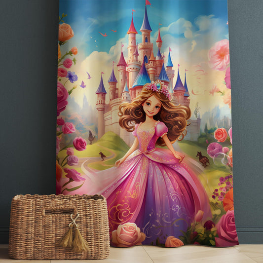 Floral Castle Colorful Princess Kids Nursery Curtains, Custom Size Window Drapes & Gift Pillow Covers for Girls Room Decor