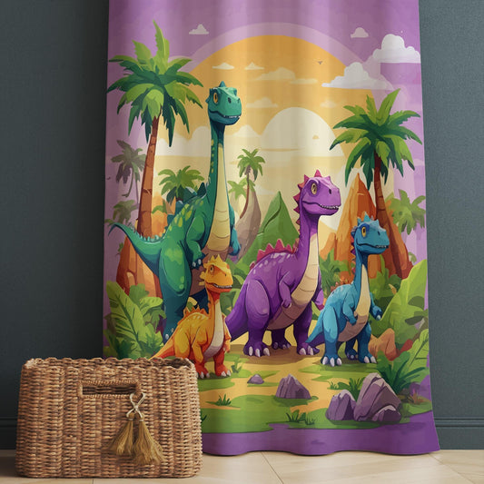 Dinosaur Nursery Curtains for Kids Room, Custom Size Floral Castle Window Drapes & Gift Pillow Covers, Colorful Kids Room Decor