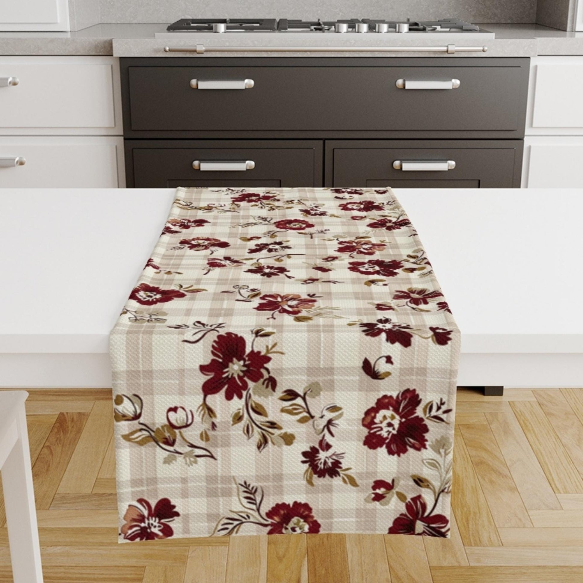 Table Runner Brown Boho Retro Floral Flowers Botanical Modern Dining Room Decor Accent Home Decoration