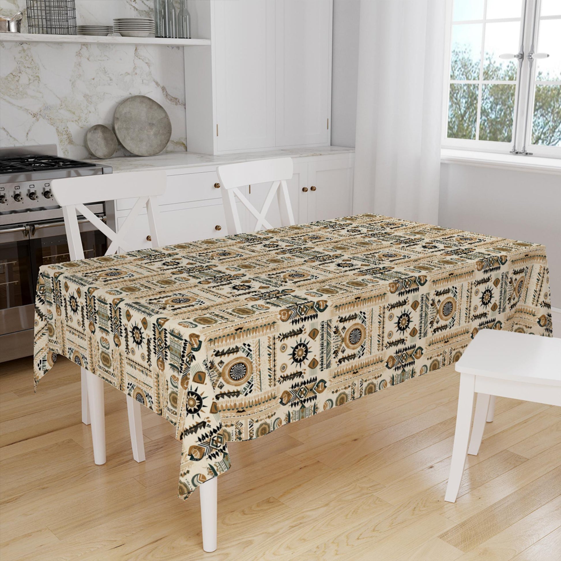 Art Deco Tablecloth Tribal Bohemian Aztec Tradional Pattern Turkish Ethnic Linen Accent Table Cover Modern Dining Decor