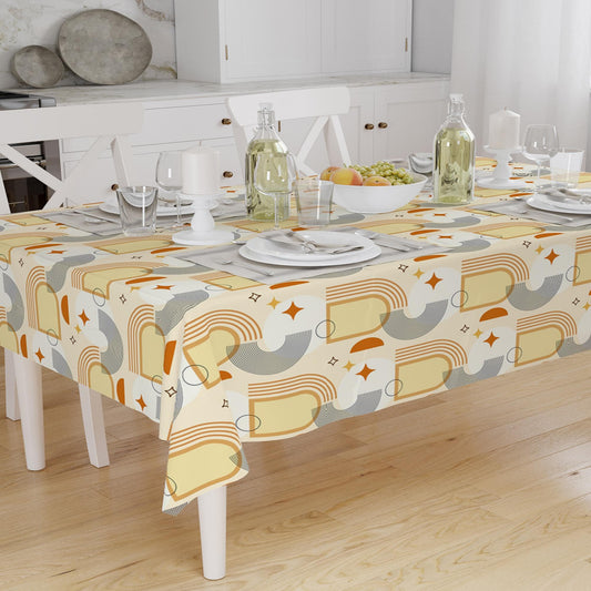 Yellow Orange Bohemian Minimal Geometric Pattern Linen Tablecloth Modern Dining Accent Cover