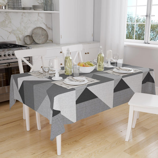 Gray White Scandinav Geometric Triangle Background Pattern Tablecloth, Modern Nordic Dining Accent Cover