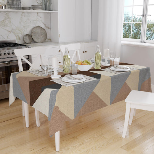 Brown Gray Yellow Scandinav Geometric Triangle Background Pattern Tablecloth, Modern Nordic Dining Accent Cover
