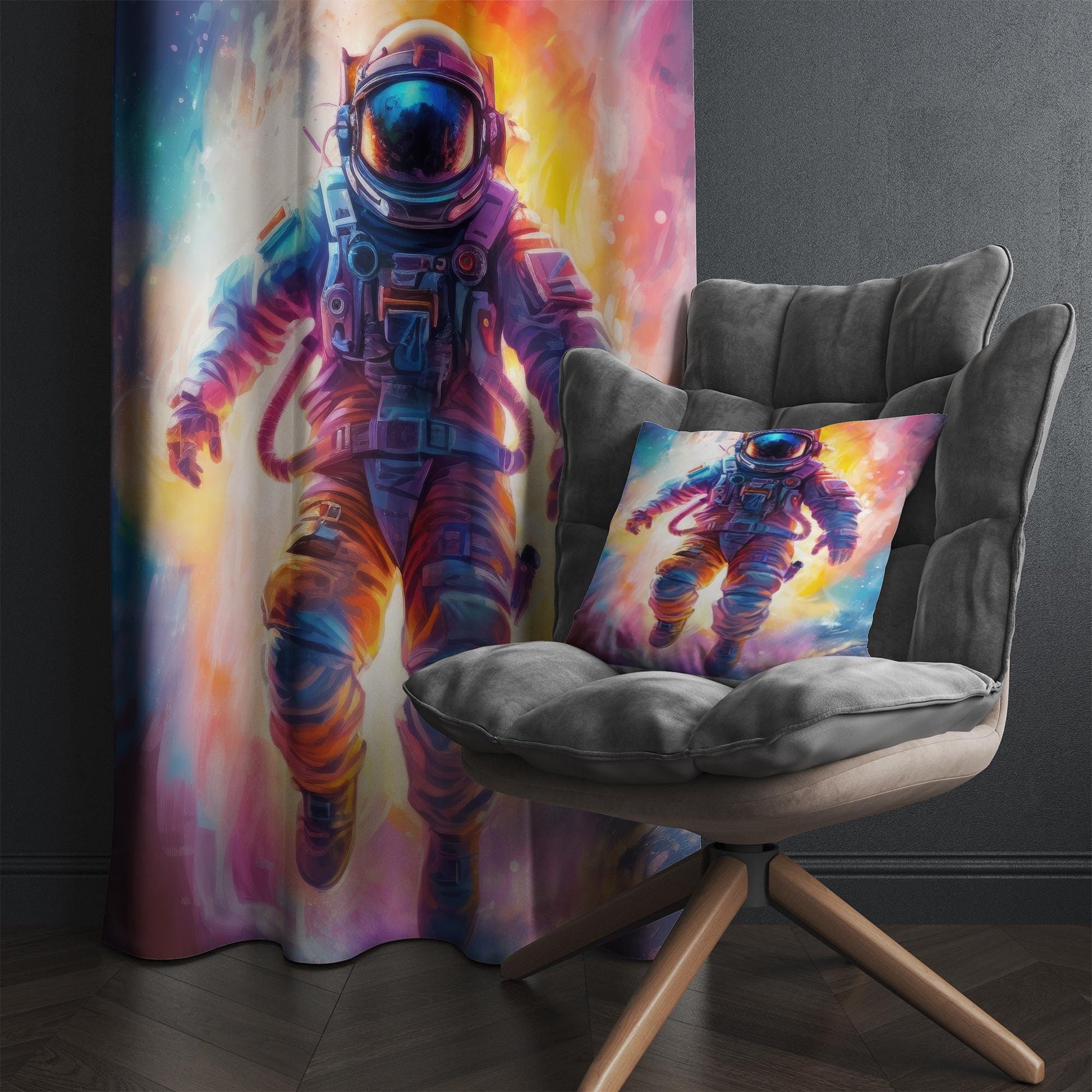 Colorful Astronaut Space Nursery Kids Curtains & Nursery Window Drapes, Custom Size, Gift Pillow Covers for Toddler Room Decor