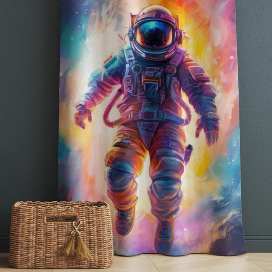Colorful Astronaut Space Nursery Kids Curtains & Nursery Window Drapes, Custom Size, Gift Pillow Covers for Toddler Room Decor