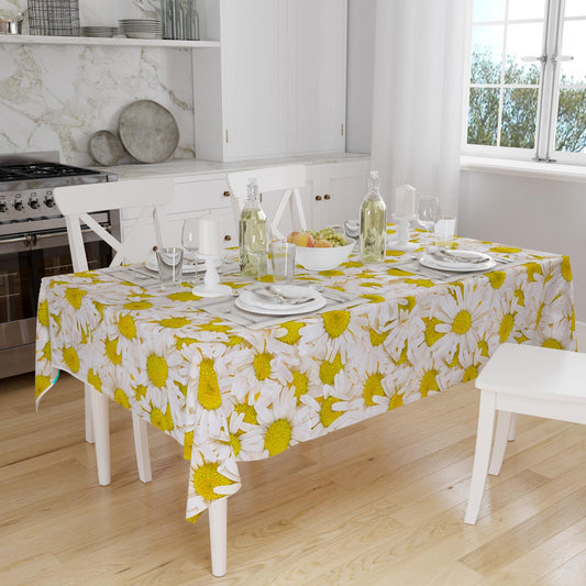 Yellow Daisy Floral Flowers Botanical Summer Tablecloth, Modern Dining Accent Table Cover, Modern Kitchen Home Decor