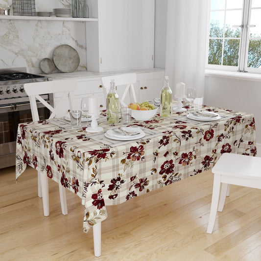 Burgundy Floral Flowers Retro Botanical Tablecloth, Modern Dining Accent Table Cover, Modern Kitchen Home Decor