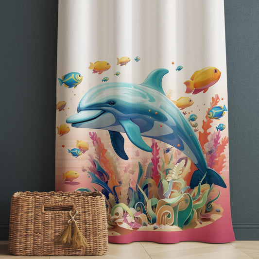 Dolphin Nursery Curtains, Under Sea Theme Kids Room Window Drapes, Custom Size, Girls Room Decor, Gift Pillow Covers