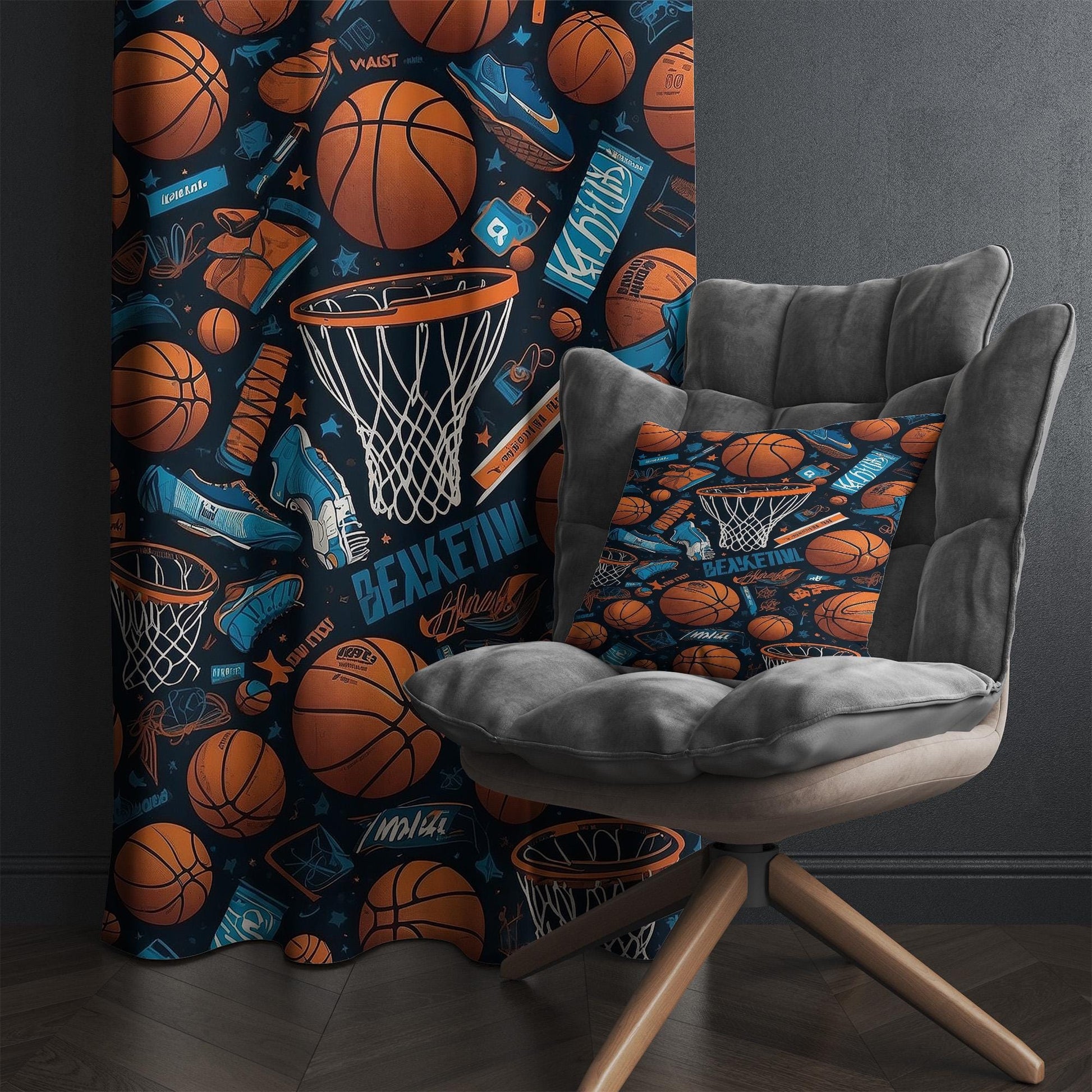 Kids Basketball Balls Curtains & Gift Pillow Covers, Custom Size Nursery Drapes, Sports Room Decor for Boys’ Bedroom Window Treatment