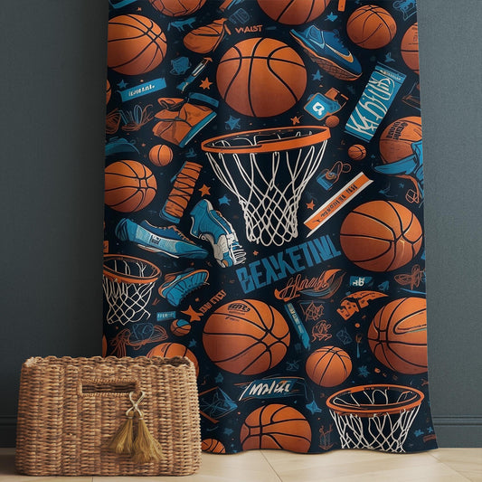 Kids Basketball Balls Curtains & Gift Pillow Covers, Custom Size Nursery Drapes, Sports Room Decor for Boys’ Bedroom Window Treatment