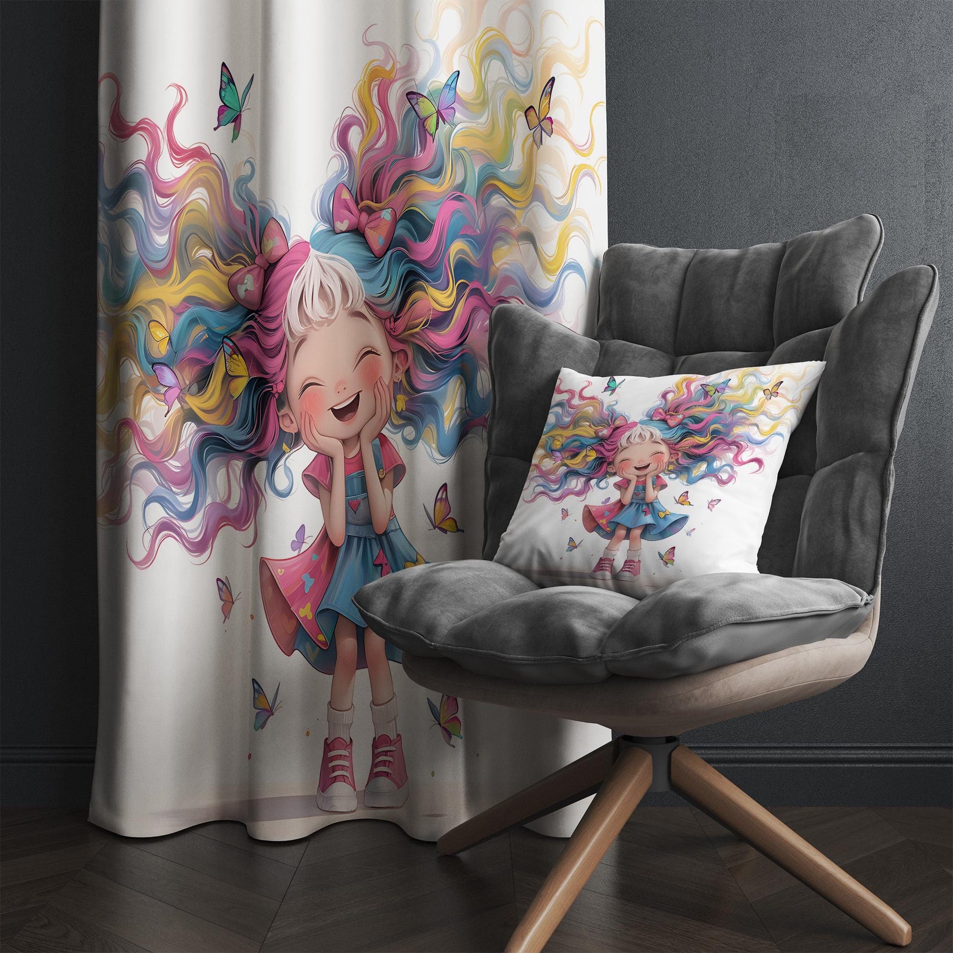 Colorful Hairs Girls Kids Curtains & Pillow Covers, Custom Nursery Drapes, Room Decor for Girls ’ Bedroom Window Treatment