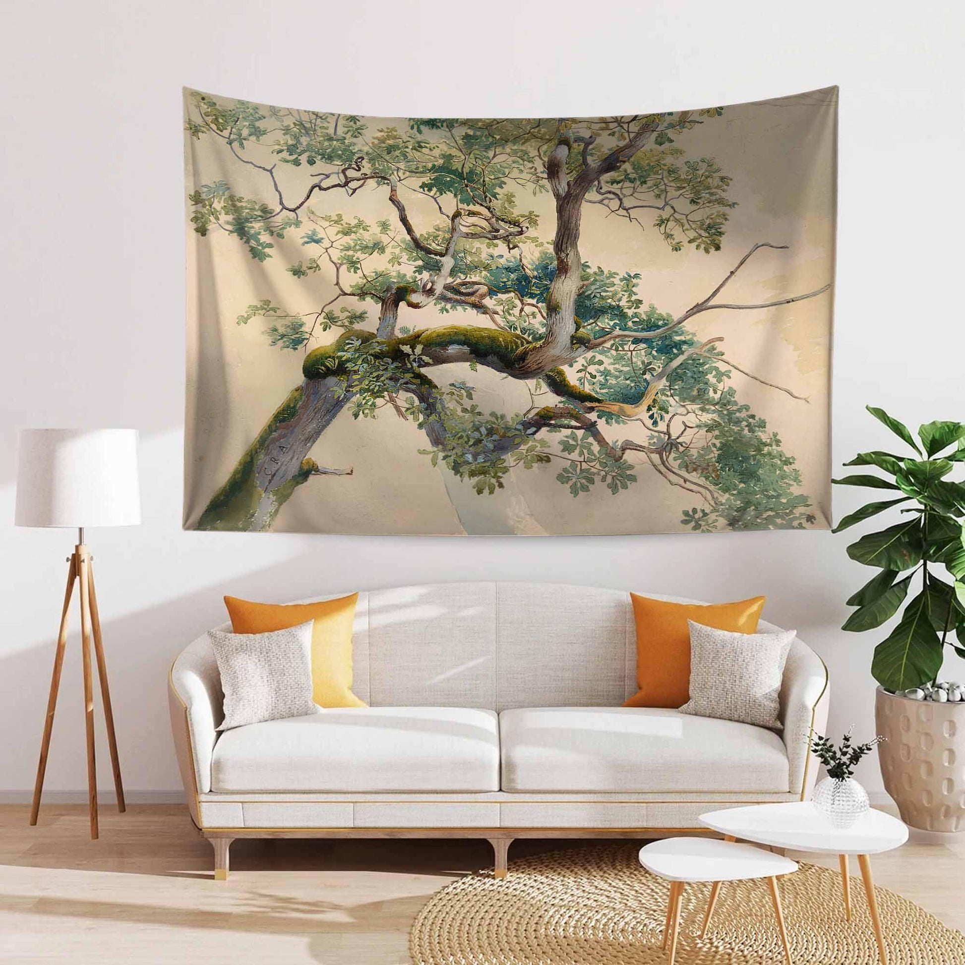 Tree Brunchs wall hanging, 19th century watercolor art, Nature tapestry, Large wall decor,Vintage Tree Tapestry, Retro Nature Wall Art