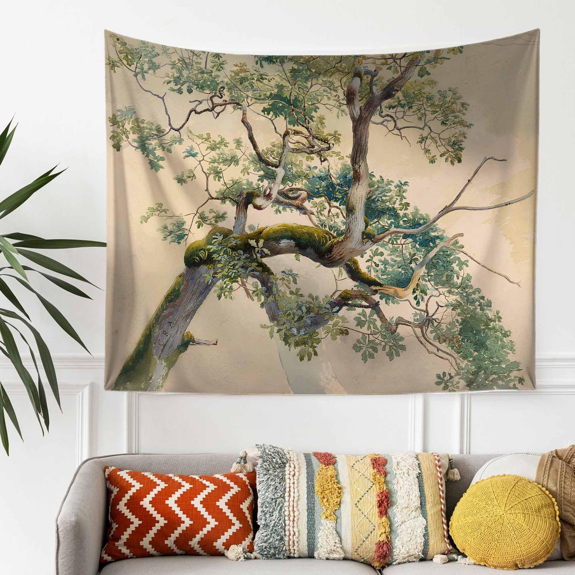Tree Brunchs wall hanging, 19th century watercolor art, Nature tapestry, Large wall decor,Vintage Tree Tapestry, Retro Nature Wall Art