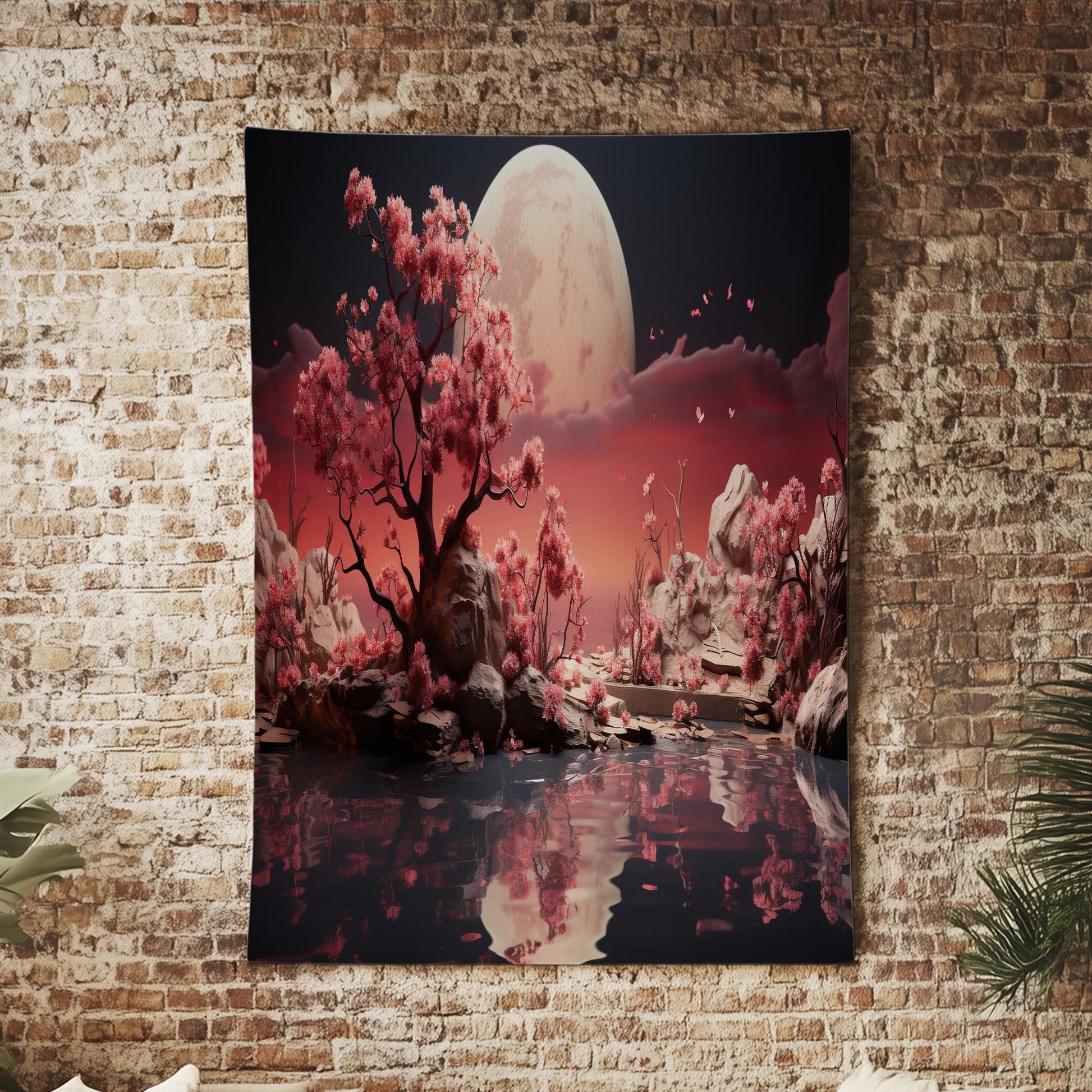 Japanese Art Landscape Tapestry, Nature Tapestry Wall Hanging, Moon Tapestry, Mountain Forest Landscape Tapestries for Living Room Decor