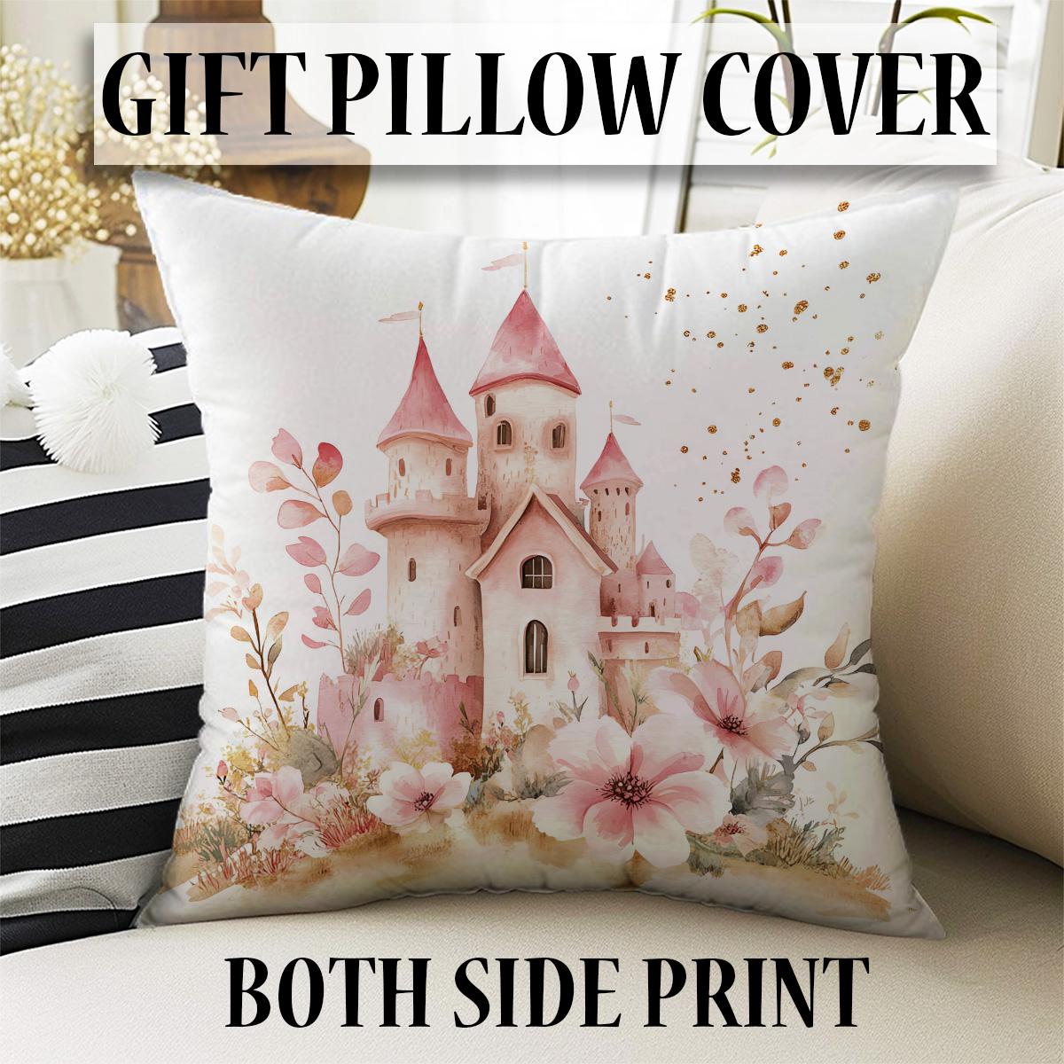 Pink Medieval Castle Girls Kids Curtains & Pillow Covers, Custom Nursery Drapes, Room Decor for Girls ’ Bedroom Window Treatment