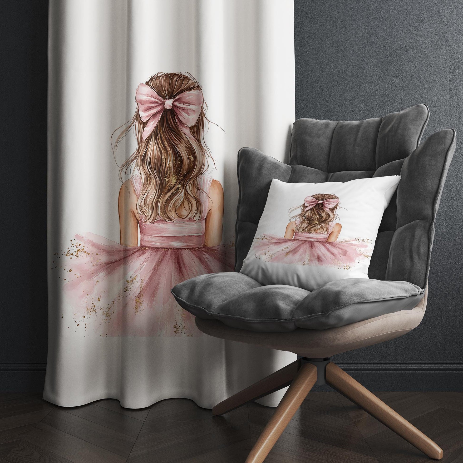 Cute Pink Ballerina Princess Kids Curtains & Pillow Covers, Custom Nursery Drapes, Room Decor for Girls Bedroom Window Treatment