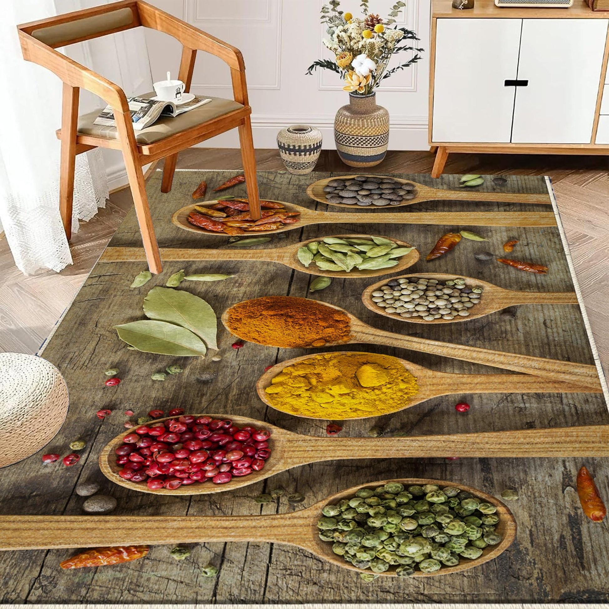 Spices Theme Kitchen Runner Rug - Washable Non-Slip Floor Mat, Modern Kitchen Decor, Durable & Comfortable Cooking Mat