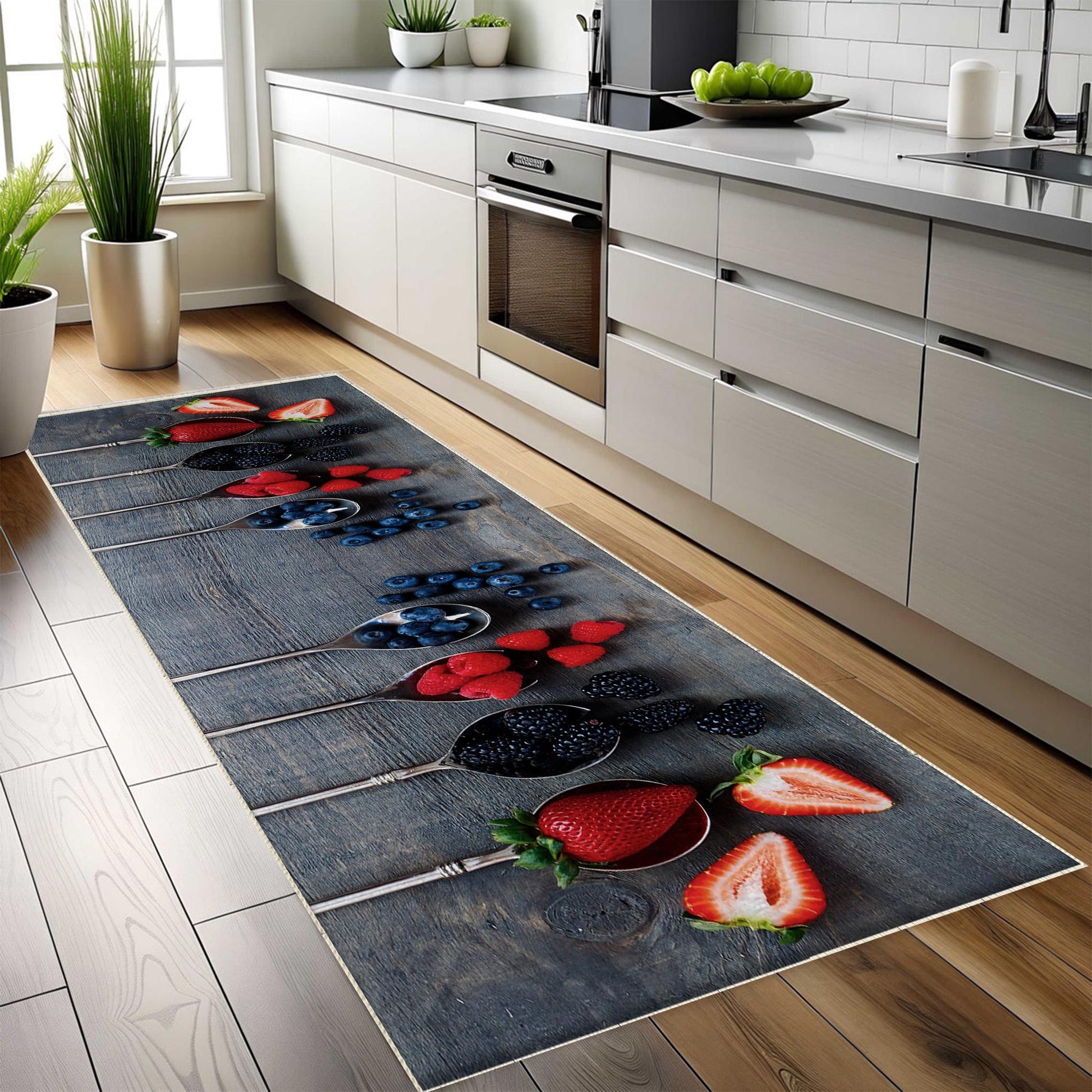 Fruits Theme Non-Slip Kitchen Runner Rug - Washable Floor Mat, Modern Home Decor Kitchen Mat, Durable Anti-Fatigue Mat
