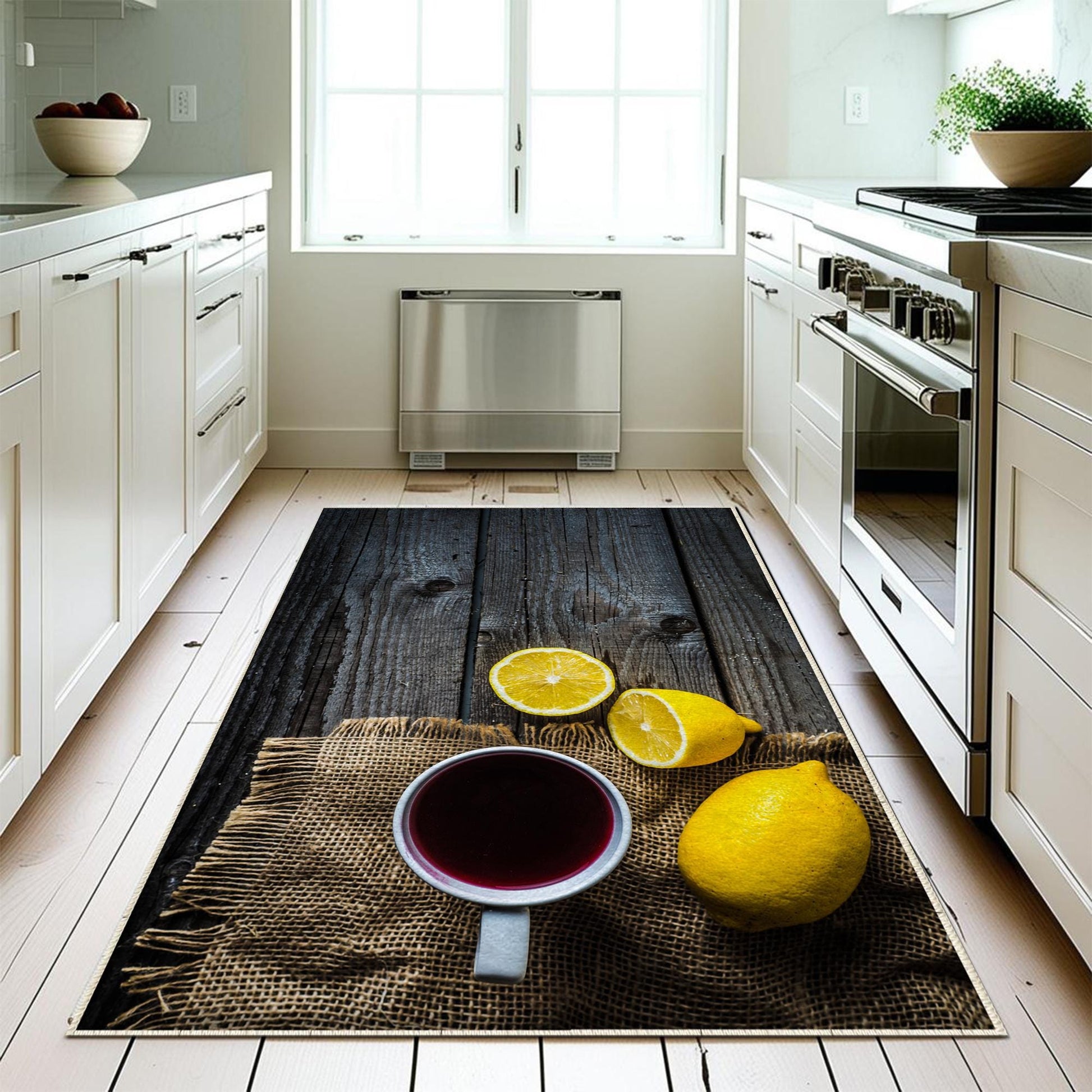 Lemons Kitchen Runner Rug Washable Non-Slip Mat, Modern Home Decor Floor Mat for Kitchen, Durable & Stylish Runner