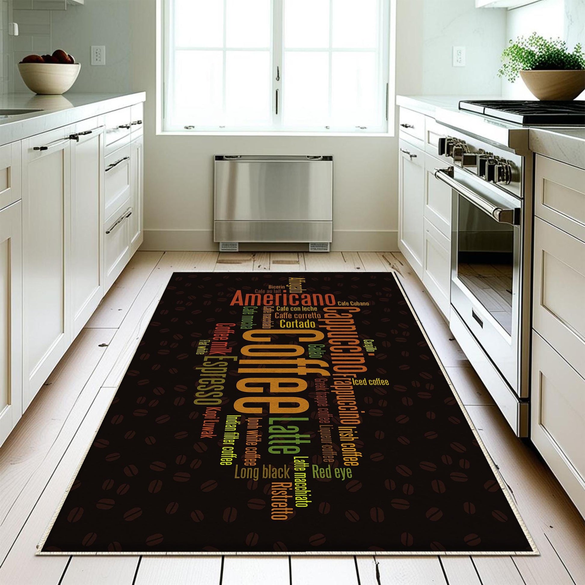 Coffee Theme Non-Slip Kitchen Runner Rug, Washable Modern Kitchen Mat, Home Decor Floor Mat for Cooking & Dining Areas