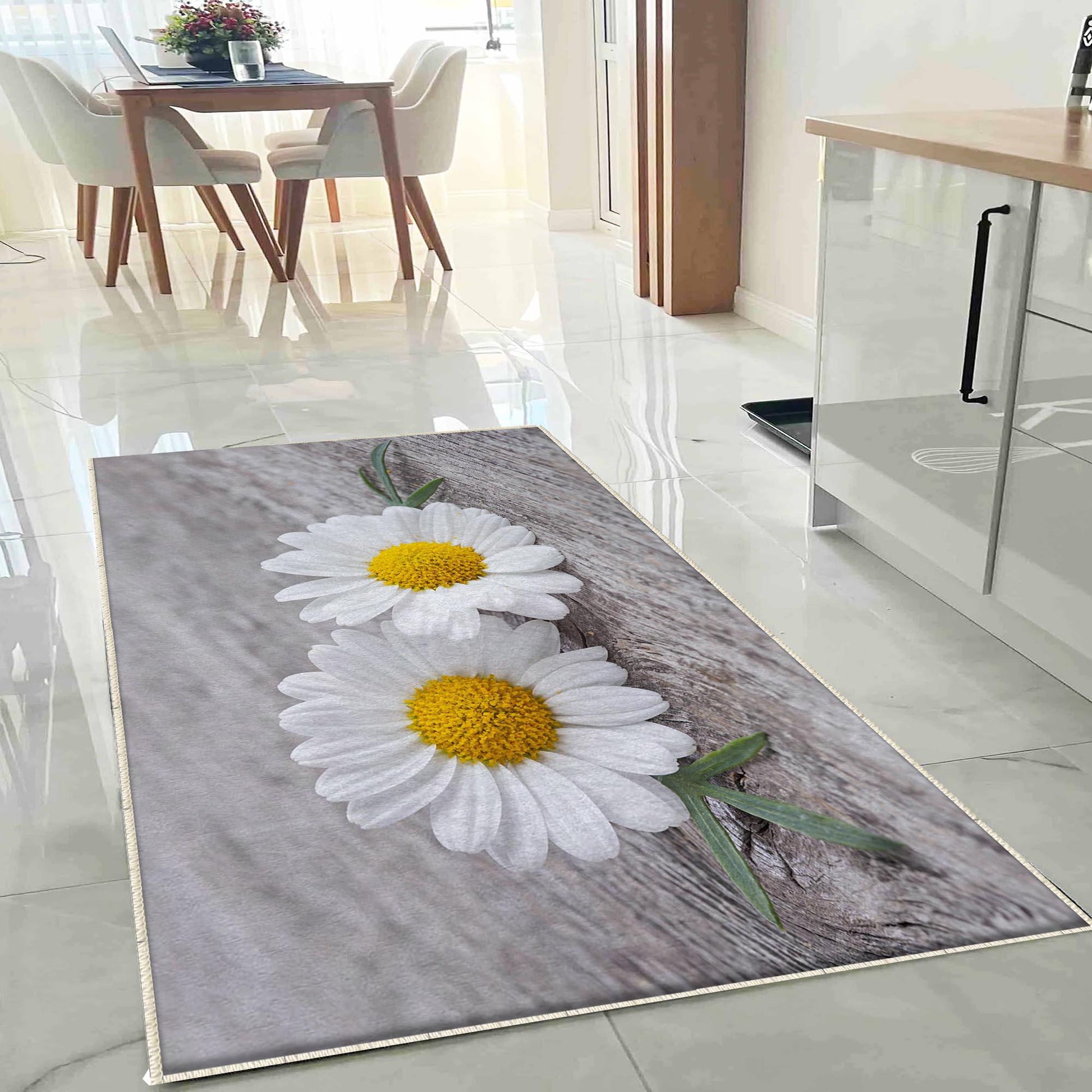Daisy Floral Flowers Kitchen Runner Rug Non-Slip Washable Floor Mat Modern Floral Design Home Decor Kitchen Mat