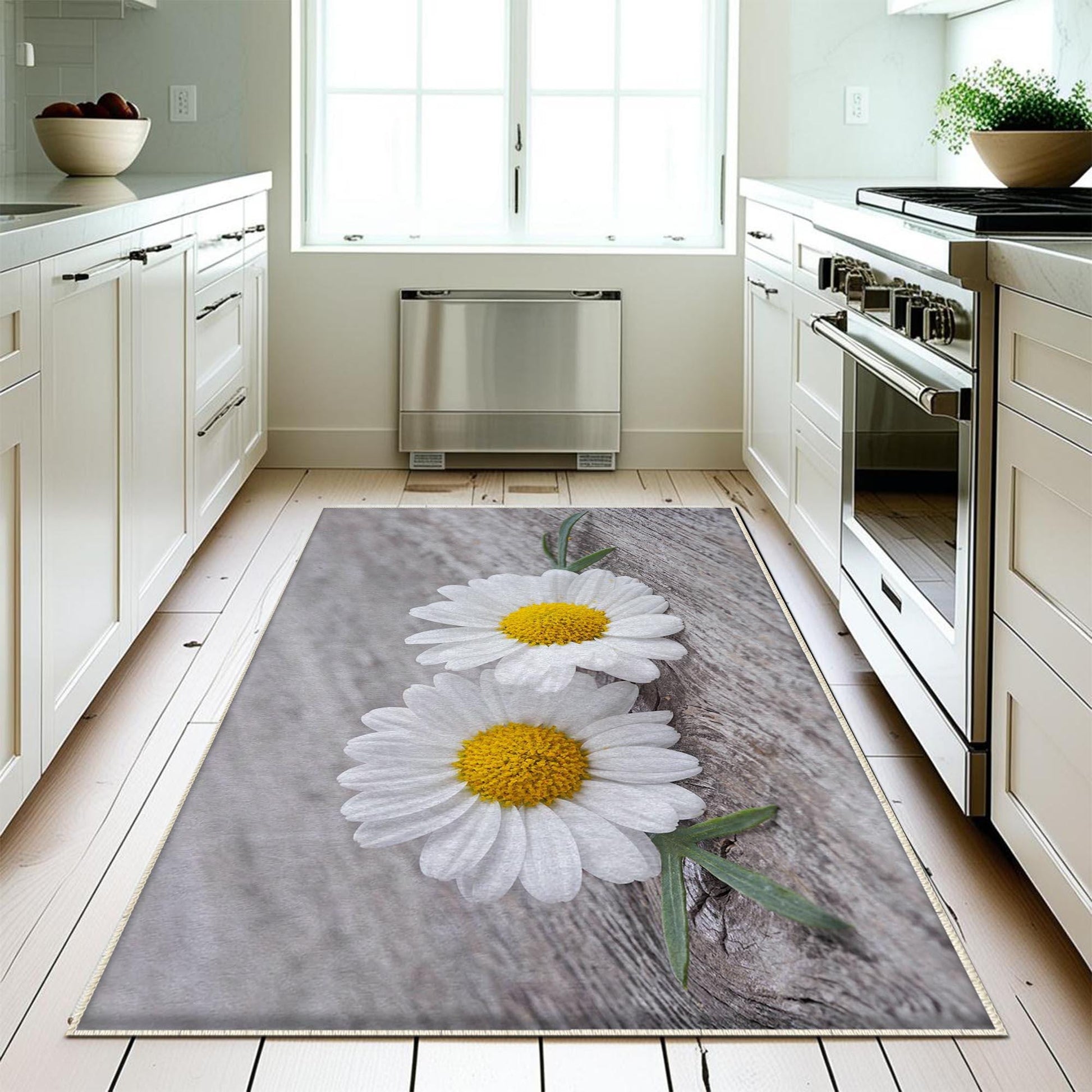 Daisy Floral Flowers Kitchen Runner Rug Non-Slip Washable Floor Mat Modern Floral Design Home Decor Kitchen Mat