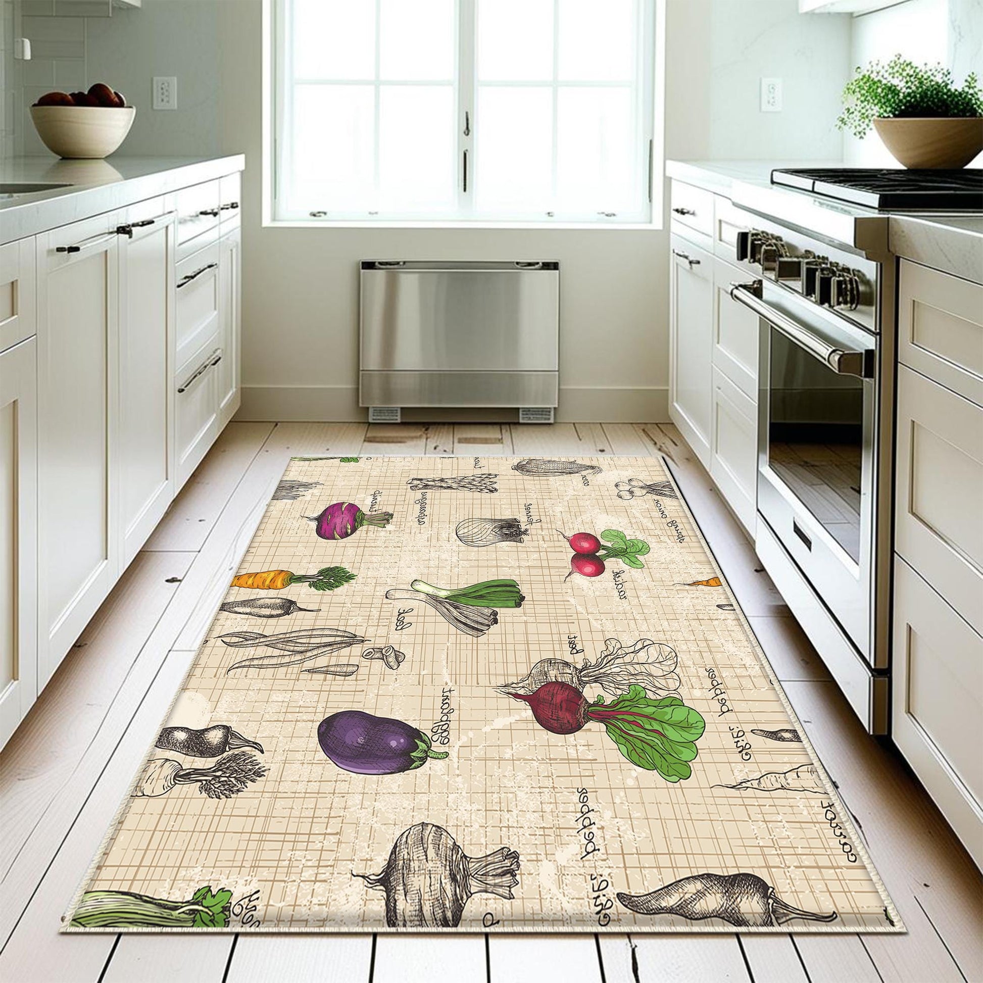 Vegetables Kitchen Runner Rug Non-Slip Washable Floor Mat Modern Decor Kitchen Mat Durable Anti-Fatigue Carpet Home Cooking Area Rug