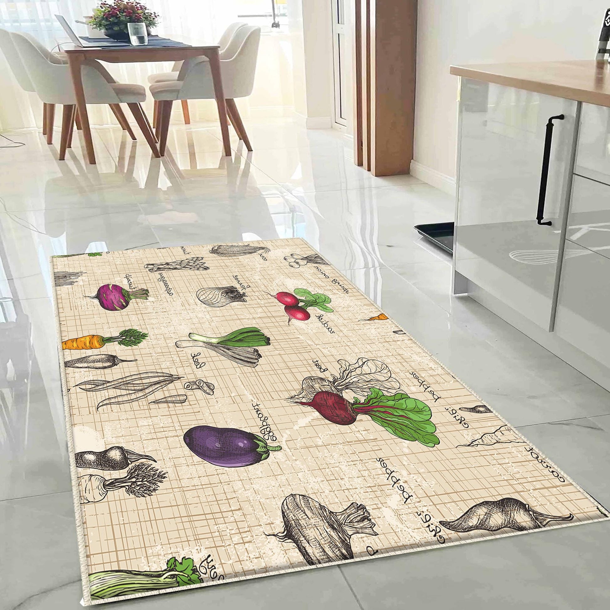 Vegetables Kitchen Runner Rug Non-Slip Washable Floor Mat Modern Decor Kitchen Mat Durable Anti-Fatigue Carpet Home Cooking Area Rug