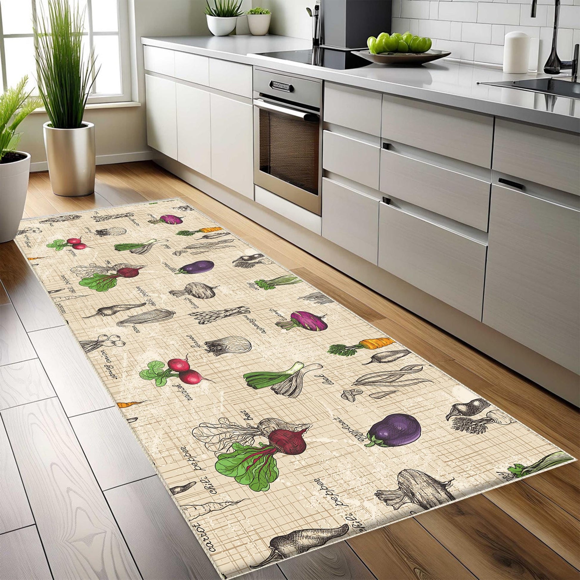 Vegetables Kitchen Runner Rug Non-Slip Washable Floor Mat Modern Decor Kitchen Mat Durable Anti-Fatigue Carpet Home Cooking Area Rug